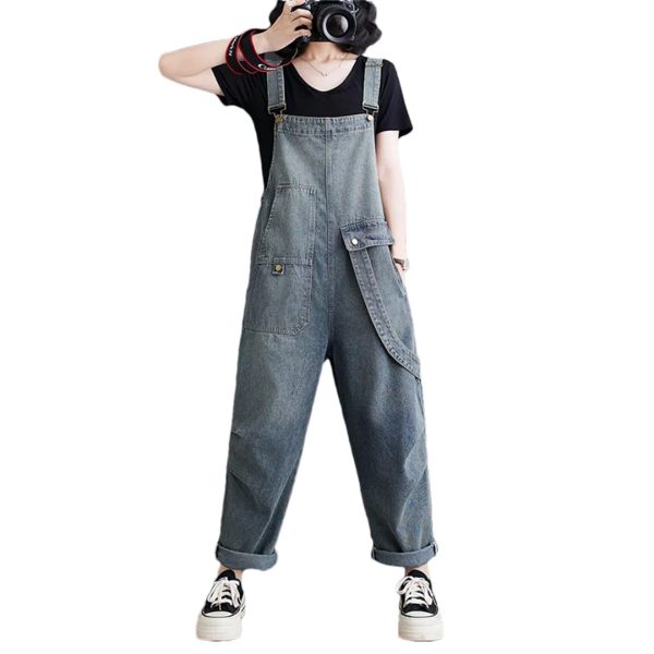 51eSmFeJ7AL.jpg Womens Blue Vintage Big Pockets Streetwear Overalls Long Jumpsuit Loose Rompers Denim Jumpsuits