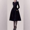 51ewk4BpKaL.jpg Women's Notched Suit Midi Dress - Office Lady Slim Black Long Sleeve