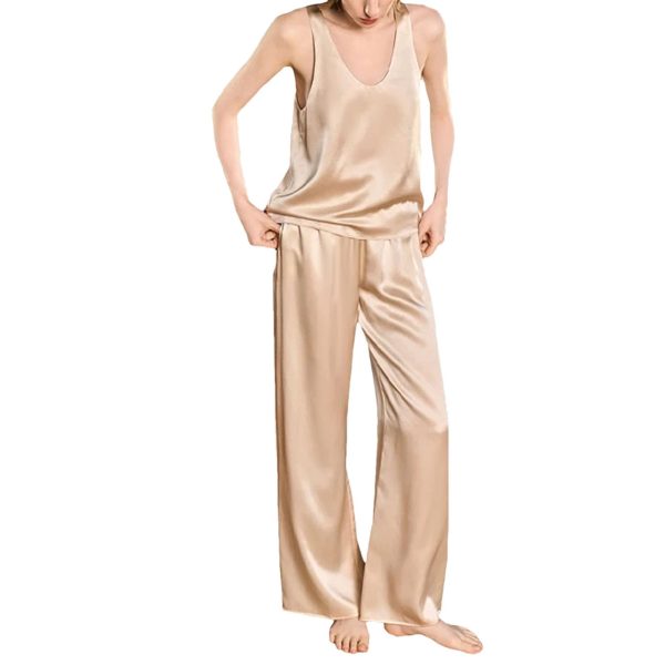 51h4bnShyYL.jpg Women's Silk Sleepwear - Mid Sleeve Mulberry Pajama Set Home Holiday Relaxation