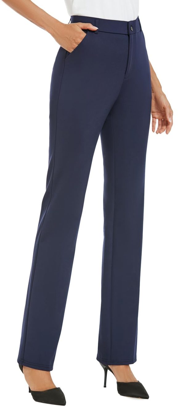 51hry6rM8EL.jpg Women's Stretchy Straight Leg Dress Work Pants Business Office Casual Slacks with Pockets