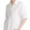 51iAv-X-0CL.jpg Business Casual Tops for Women Elegant V Neck White Dress Shirts Puff Sleeve Blouse for Work with Attached Silk Scarf