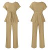 51iQGqzNZ5L.jpg Women's 2 Piece Outfits Suit Set Short Sleeve Peplum Top Flared Pants Sets Business Pantsuits