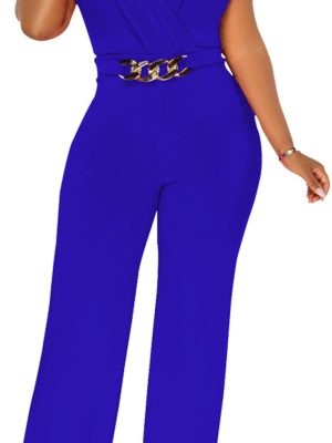 51ioODe0ulL.jpg Women's Dressy Jumpsuits Summer Sexy Party Rompers Elegant Deep V Neck Backless Clubwear Wide Leg Long Pants