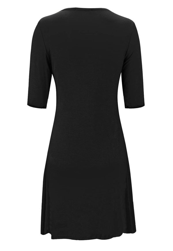 51j5Gq6nsJL.jpg Womens Summer Casual Half Sleeve Empire Waist Loose Swing Pleated Modest Work Tunic T Shirt Dresses