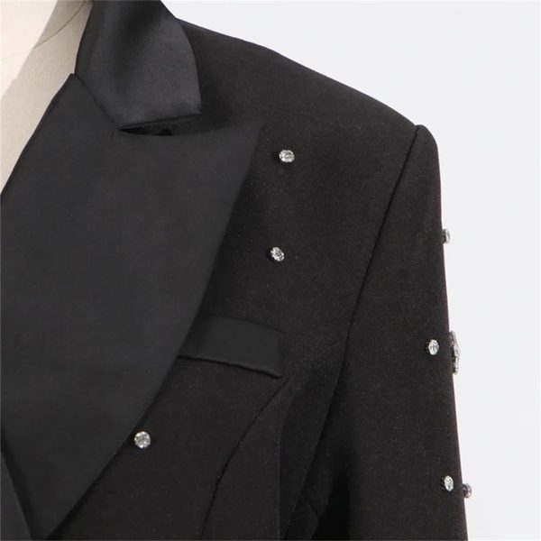 51jtAf5UfoL.jpg Women Spring Autumn Double Breasted Diamond Black Blazer Coat Slim Suit Jacket