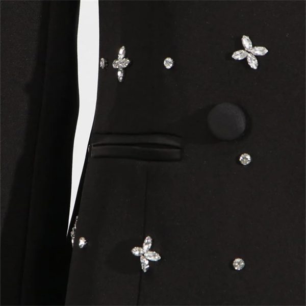 51kYh6VJvL.jpg Women Spring Autumn Double Breasted Diamond Black Blazer Coat Slim Suit Jacket