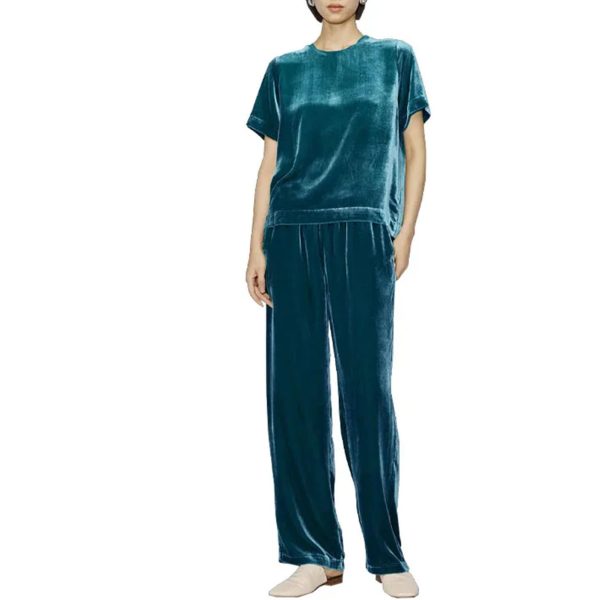 51l-ES0MoqL.jpg Women's Active Wear Set - Short Sleeve Tee & Athletic Pants Velvet Feel Sport Lounge