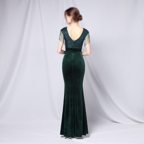 51l09Wi40GL.jpg Green Sequin Long Dress Women Banquet Wedding Guest Evening Gown Formal Party Dress