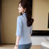 51lQmQoUjrL.jpg Women Spring Summer Elegant OL Thin Blazer Neck Half Sleeve Solid Suits Coats Office Work Jacket Tops