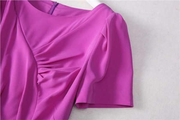 51lYSKIJlGL.jpg Women’S Round Neck Solid A Line Dress Summer Short Sleeve Midi Casual Party Robe for Evening Party