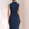 51mozAZetGL.jpg Women's Blazer Dresses Summer Sleeveless Notched Lapel Double Breasted Belted Work Office Dress