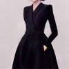 51p3ZtGlEL.jpg Women's Notched Suit Midi Dress - Office Lady Slim Black Long Sleeve