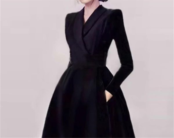 51p3ZtGlEL.jpg Women's Notched Suit Midi Dress - Office Lady Slim Black Long Sleeve