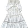 51qhr6QnFiL.jpg Elegant Lace Patchwork Maxi Dress Women Hollow Out Short Sleeve O Neck Lightweight Beach Dress