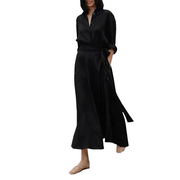 51sZAQLXYL.jpg Women's Linen Set - Navy Shirt Dress & Skirt Versatile Travel Ensemble