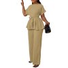 51t-5tNUZL.jpg Women's 2 Piece Outfits Suit Set Short Sleeve Peplum Top Flared Pants Sets Business Pantsuits