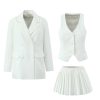 51utpFRugzL.jpg Women's 3-Piece Blazer Suit - Notched Twill Jacket & Bow Waist Pleated Skirt
