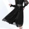 51v-N0tjomL.jpg Vintage Lace Midi Dress Women O Neck Puff Sleeves Empire Waist Hollow Out A Line Single Breasted Dress