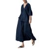 51whmeF4BLL.jpg Women's Linen Suit Set - Black Skirt Seven Sleeve Travel Business Ensemble