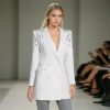 51xtxTWtVtL.jpg Women Autumn Double Breasted Rhinestone Full Sleeve Black Blazer Coat Long Suit Jacket