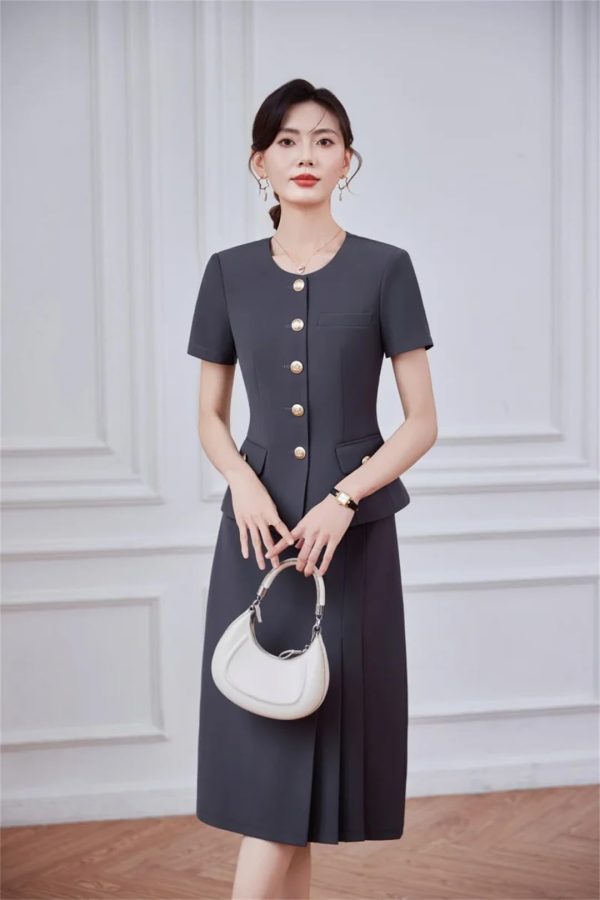 61-EbAnvQrL.jpg Women's Two-Piece Short-Sleeved Blazer Long Skirt Showing Elegant Temperament