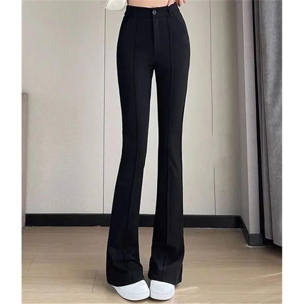 610YPCykdSL.jpg Women Solid Color Suit Pants Summer Female High Waisted Mop Pants Lady Flared Pants