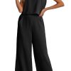 610c9gg38QL.jpg Women's Summer 2 Piece Outfits Set Round neck Sleeveless Tank Crop Top Wide Leg pants Set Pockets Jumpsuits