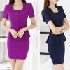 61106mP4-VL.jpg Plus Size Women’S Pink Professional Suit 2-Piece Set Summer Business Office Wear Stretch Fabric Slim Fit Blazer Outfit