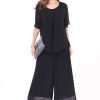 611b8bu8lML.jpg Women's 2 Piece Chiffon Sets Outfits Flowy Summer Casual Dressy Pantsuits Double Layers Blouse Capris Pants Suits