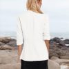 612JGCwWI7L.jpg 2025 Summer Linen Blazer Women Lightweight 3/4 Stretchy Ruched Sleeve Fully-Lined Casual Work Jacket with Pockets
