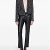 614Ikscbe0L.jpg Women's 2-Piece Suit Wide Herringbone Notch Lapel Double Breasted Buttons Jacket Leather Pants Work Meeting