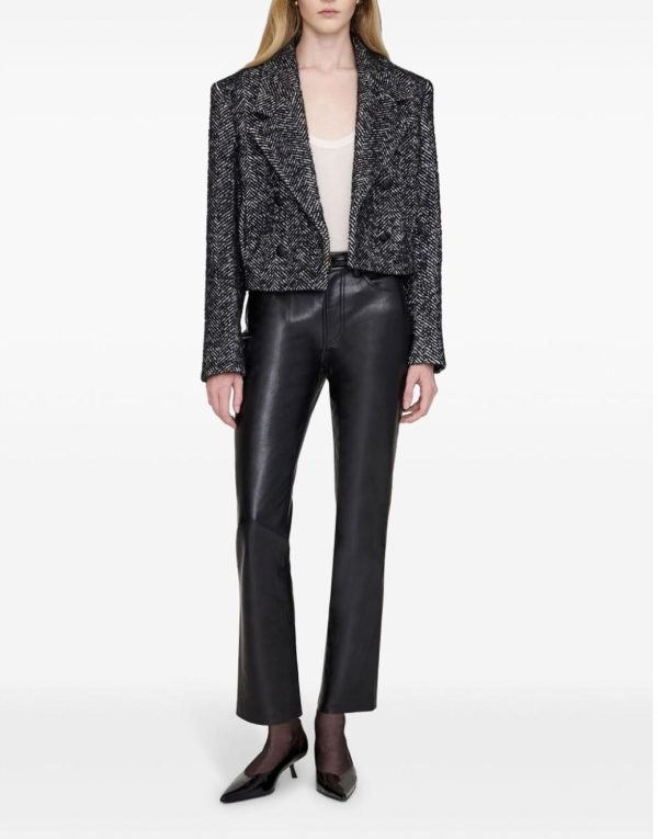 614Ikscbe0L.jpg Women's 2-Piece Suit Wide Herringbone Notch Lapel Double Breasted Buttons Jacket Leather Pants Work Meeting