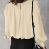 614kbYORlL.jpg Women's Tops Blouses for Women Casual Long Sleeve Shirts Crew Neck Bohemian Solid Color Spring Work Business