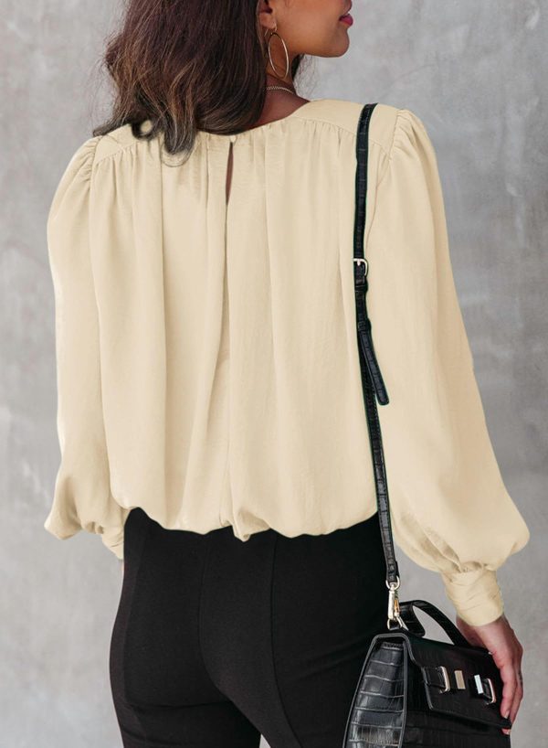 614kbYORlL.jpg Women's Tops Blouses for Women Casual Long Sleeve Shirts Crew Neck Bohemian Solid Color Spring Work Business