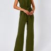 615NCZnZx2L.jpg Jumpsuits For Women Dressy Summer One Piece Sleeveless Ruffle Mock Neck Belt Pockets Formal Wide Leg Pants Romper