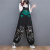 616fZkRrQ7L.jpg Women Loose Vintage Streetwear Wide Leg Jumpsuits Denim Overalls Spliced Black Cartoon Printed Jumpsuits
