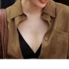 616hoDVmsHL.jpg Women's Linen Business Set - Brown Shirt & Wide Leg Pants Elegant Professional Attire