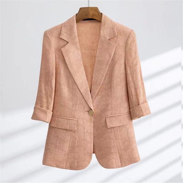 Fashion Suit Elegant Women's Summer Thin Three-Quarter Sleeves Printed Coat Straight Leg Pants Two-Piece Set