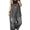 617KDdoObZL.jpg Women Casual Loose Cropped Denim Jumpsuits Rompers Jeans Overalls Distressed Ripped Fringed/Pockets P49