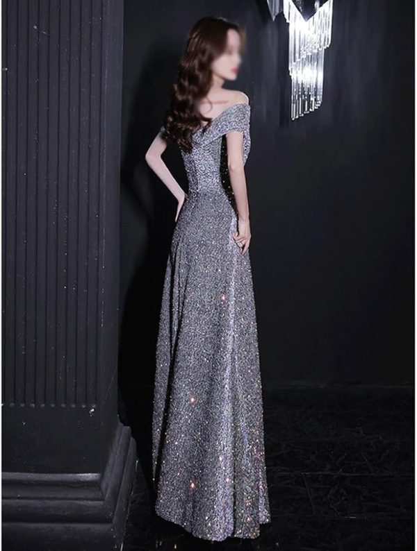 617cHlXTbzL.jpg Shiny Sequin Off Shoulder Evening Dress for Women Classic Luxury Banquet Party Gown