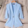 617kmEtssKL.jpg Women's Spring Summer Half Sleeve Office Coat Top All Match Stylish Jacket Blue Blazer