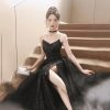 617tgADkqL.jpg Black Sling Split Cocktail Evening Dress Sexy Formal Banquet Party Dress for Women