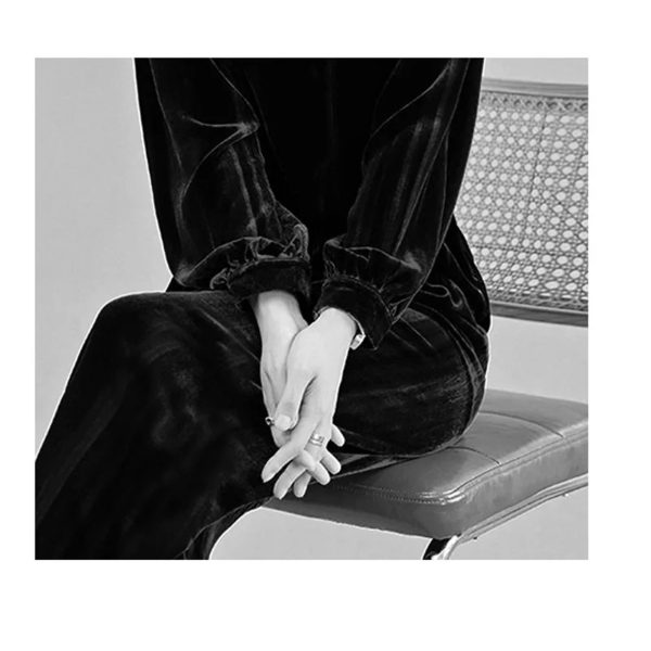 6182rmwnACL.jpg Women's Velvet Set - Long Sleeve Top & Trousers Premium Comfort for Daily Wear