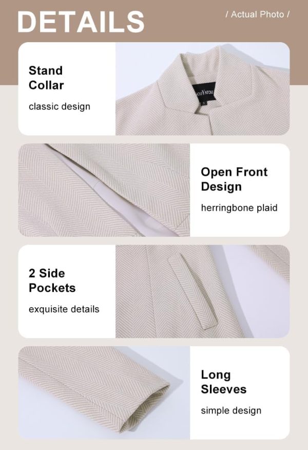 618zNQraBhL.jpg Women's Casual Business Open Front Long Sleeve Notch Lapel Office Blazer Jacket