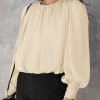 6199TDiVeiL.jpg Women's Tops Blouses for Women Casual Long Sleeve Shirts Crew Neck Bohemian Solid Color Spring Work Business