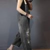 619SW4IfgML.jpg Women Casual Loose Cropped Denim Jumpsuits Rompers Jeans Overalls Distressed Ripped Fringed/Pockets P49