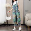 61A2r5t5PkL.jpg Women Printed Denim Overalls Sleeveless Wide Leg Denim Jumpsuits Loose Vintage Jumpsuits