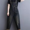 61B5tDXLbLL.jpg Women Pockets Ladies Long Jumpsuits Sleeveless Rompers Woman Blue Straight Jeans Jumpsuit