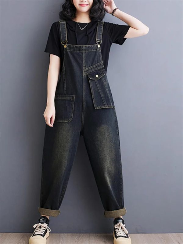61B5tDXLbLL.jpg Women Pockets Ladies Long Jumpsuits Sleeveless Rompers Woman Blue Straight Jeans Jumpsuit