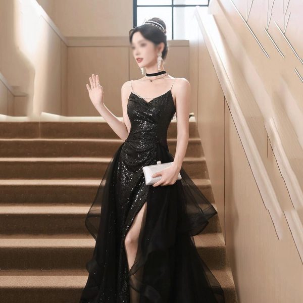 61BnFc4cb4L.jpg Black Sling Split Cocktail Evening Dress Sexy Formal Banquet Party Dress for Women